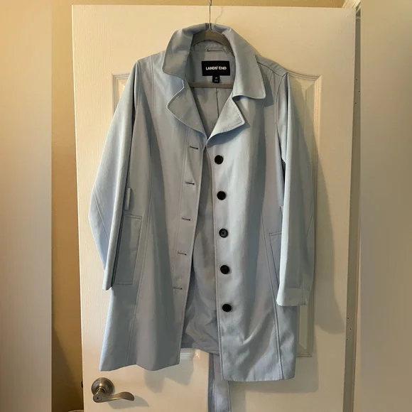 Lands' End Baby Blue Trench Coat with Belt - Picture 7 of 12